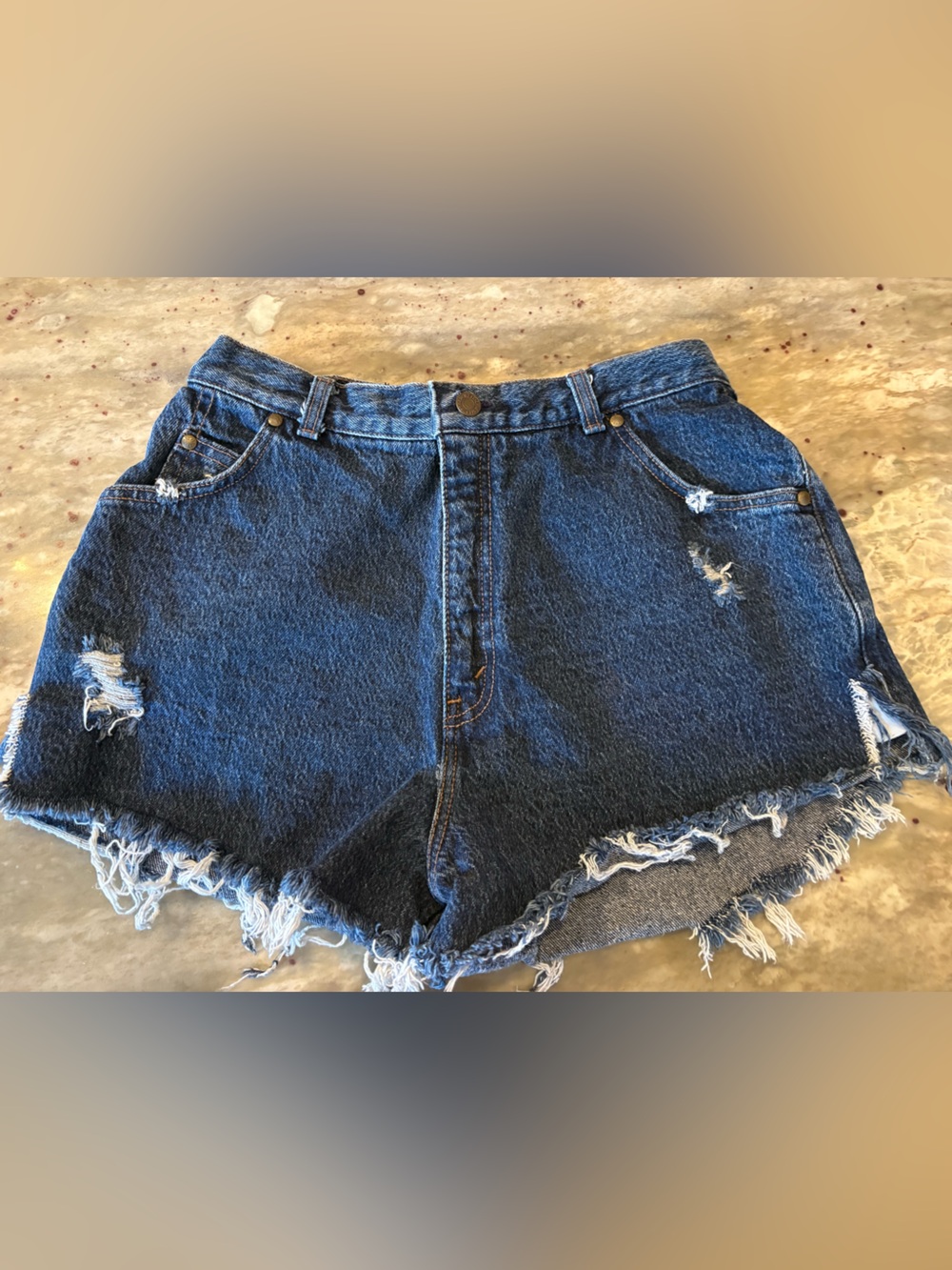 Levi's Dark Blue Distressed High-Waist Denim Shorts